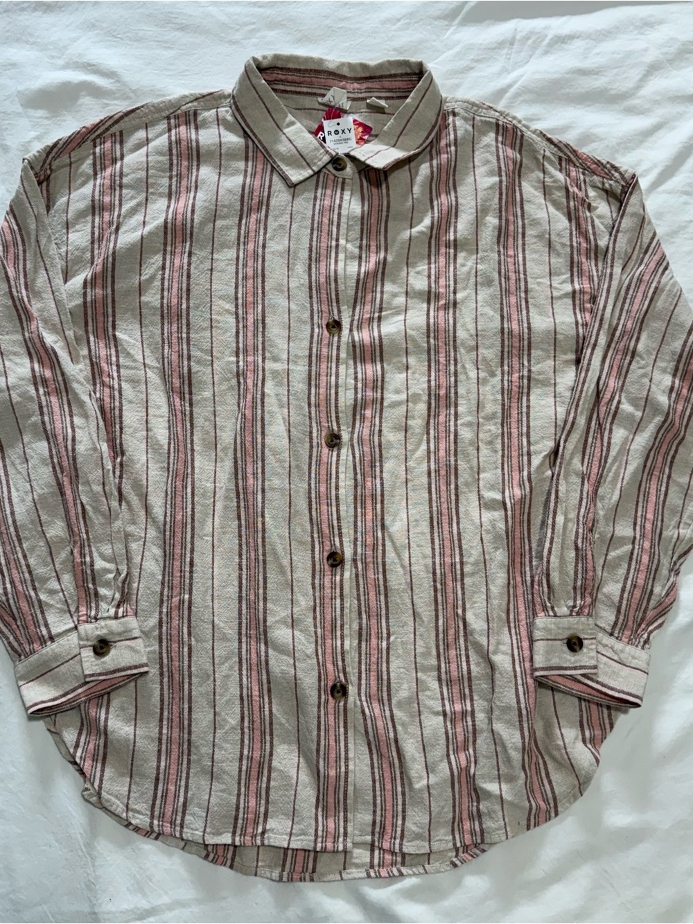 NWT Roxy Women’s Morning Time Linen Blend Button-Up Top - Size Medium